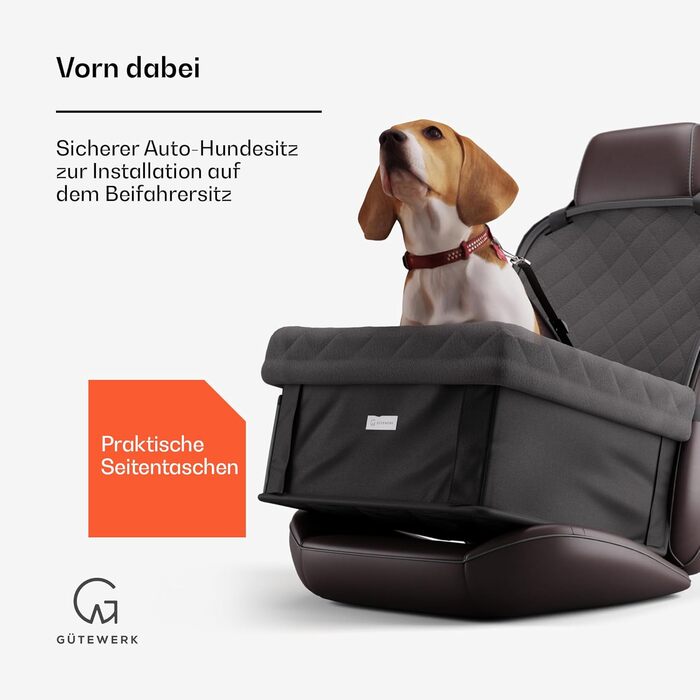Автокрісло для собак середніх та маленьких порід Gütewerk, стабільне, з безпечною шлейкою, для переднього сидіння, темно-сіре