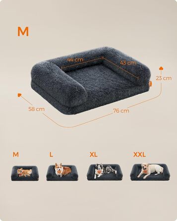 Лежак для собак Feandrea FluffyHug M, ортопедичний, темно-сірий, 76x58x23 см, знімний чохол, для малих порід