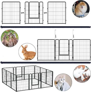 Вольєр для цуценят LZQ: розбірний вольєр для собак, 8 панелей 80x65 см, для дому та саду