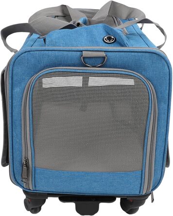 Транспортна переноска для котів та собак на колесах, складана, з телескопічною ручкою, синього кольору