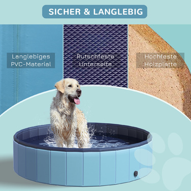 PawHut Dog Pool Великий басейн для собак Дитячий басейн ПВХ Wood Blue Ø140xH30 см ідеально підходить для літа