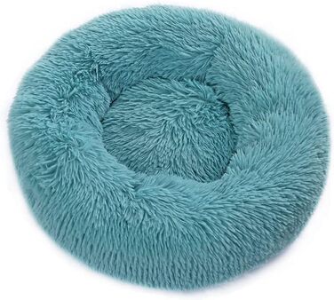 Кругле ліжко для собак та котів Chickwin: м'яке, тепле, плюшеве, 90 см, блакитний & білий, для дому