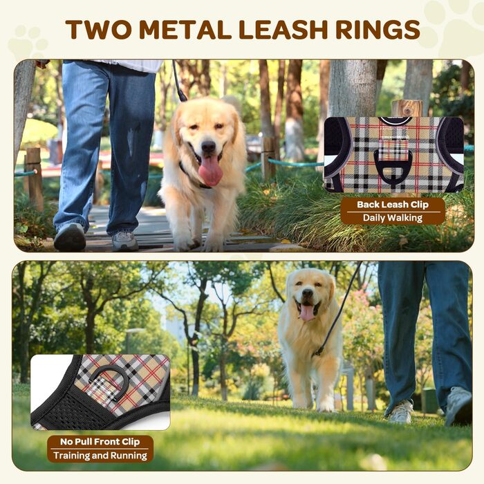 Шлейка для собак середнього розміру FURRYFECTION, антивитягуюча шлейка для собак, зручна та регульована, з тканини Оксфорд (Plaid Beige, S)