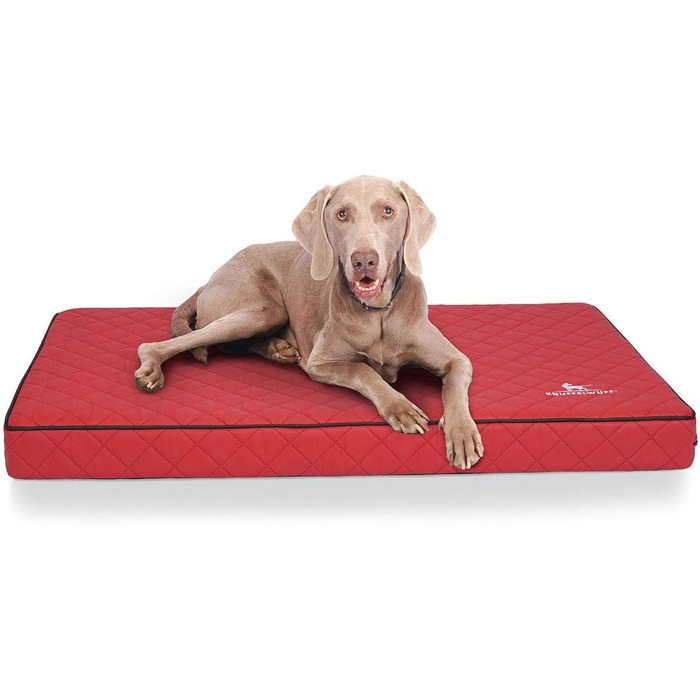 Ортопедичний мат для собак Knuffelwuff Juna, штучна шкіра, червоний, 78x65 см, з пам'яттю форми, знімний чохол, для собак