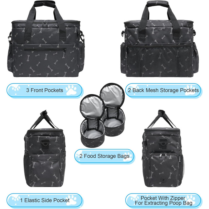 Чемодан-переноска для собак MyDays, валіза для тварин, переноска на вихідні з розкладним миском (Чорний)