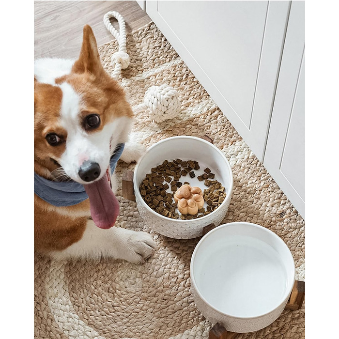 Набори мисок для собак LE TAUCI для маленьких порід, миски для корму та води з підставкою з акації, 1,5 чашки, для собак та котів, важкі миски для тварин S-1.5 Cups