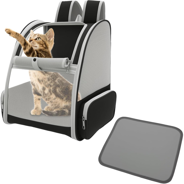 Складаний рюкзак для кота, рюкзак для домашніх тварин з сіткою, портативний рюкзак для собак з м'якою підстилкою до 6,8 кг, дихаючий рюкзак-переноска для собак, подорожей, прогулянок (сірий)