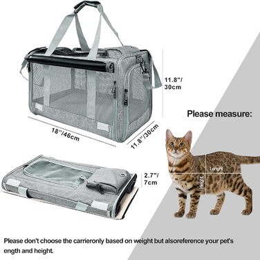 Транспортна переноска для кота/маленької собаки, складний кейс, 46×30×30 см, з віконцем та дихаючою сіткою (темно-сірий)