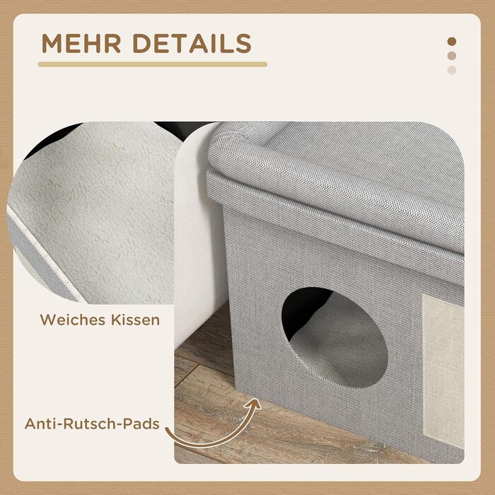 Павук Хатинка для котів PawHut з мисками, лежанка з подушкою, дряпка, будиночок для котів та собак до 8 кг, сірий, 78 x 48 x 49,5 см