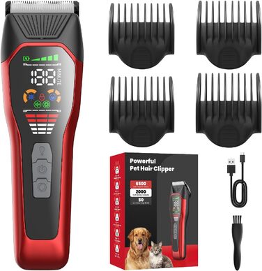 Електрична машинка для стрижки собак з густою шерстю, 2 швидкості, LED, акумуляторна, для собак та котів, з блокуванням, Стандартний набір