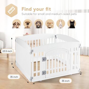 Клітка-манеж для собак, 61 см, 4 панелі, з дверцятами, білий пластик. Зручна та портативна клітка для цуценят та маленьких собак