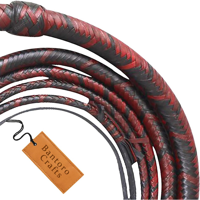 Бантаро Крафтс: Батогом з кенгурячої шкіри, чорно-чорний, важкий батіг для биків, 16 плетінь, шкіряний живіт та внутрішнє шкіряне наповнення, гучний, ударний, 1,8 метра (6 футів)