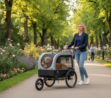 Причіп для собак CXWXC 2-в-1: велосипедний причіп та візок для собак з амортизаторами, сірий, вантажопідйомність 40 кг