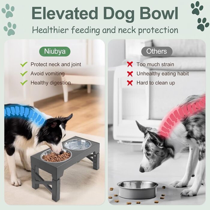 Підвищена годівниця для собак з регулюванням висоти (8-31 см), 2 миски з нержавіючої сталі та 1 миска для повільного годування, антиковзаюча, BPA-free пластик (сіра)