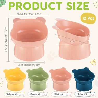 Набір мисок для котів Suclain з підняттям, форма ведмедика, анти-блювотні, для котів та маленьких собак, 12 шт.