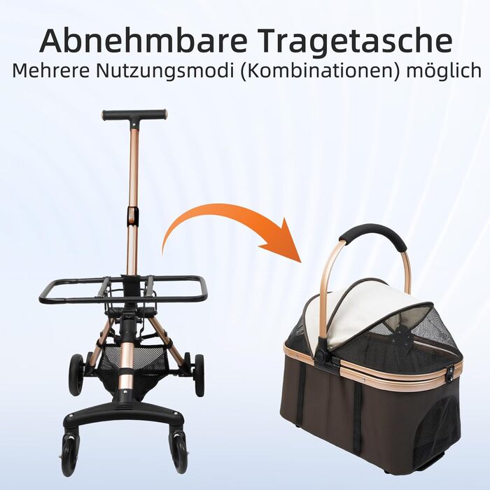 Візок для собак 3 в 1, складаний, для маленьких собак та котів, знімний кошик, візок-стільчик для дітей, сітка, оксфордська тканина, до 20 кг (Темно-зелений) (Кавово-коричневий)
