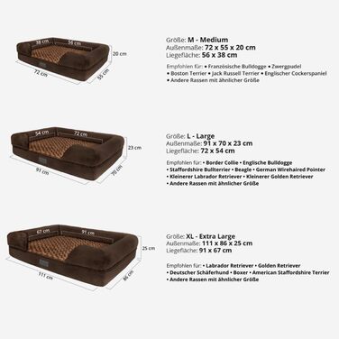 Ортопедичне собаче ліжко для великих собак, водонепроникне, знімний чохол, віскоеластична піна, 90x65x23 см, коричневе