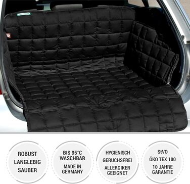 Захист для багажника Doctor Bark з підкладкою та захистом краю вантажного отвору, захист з усіх боків, миючий та гігієнічний - з бавовняної сумішевої тканини (Розмір L - 100x100 см/Чорний)