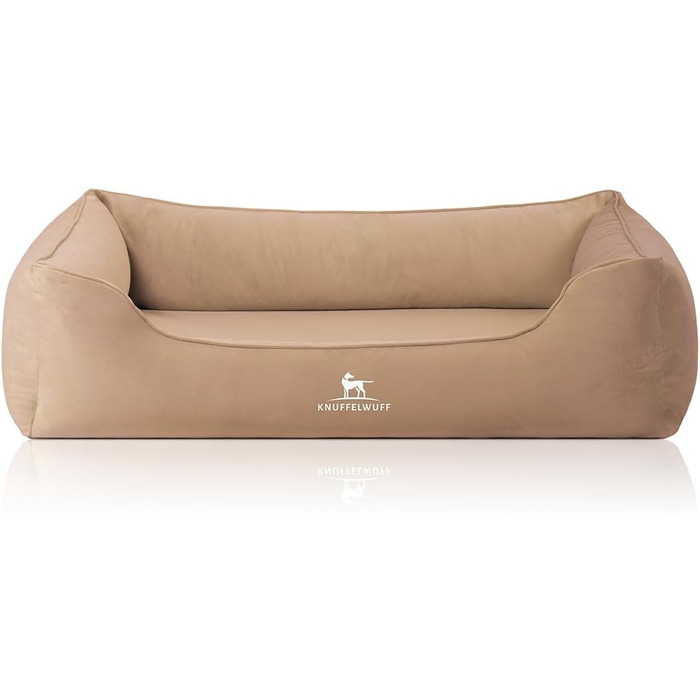 Ортопедичне ліжко для собак Knuffelwuff Jona Samt XXL Camel | З піною з пам'яті | Знімний та пральний чохол | Для маленьких, середніх та великих собак | 120 x 85 x 25 см