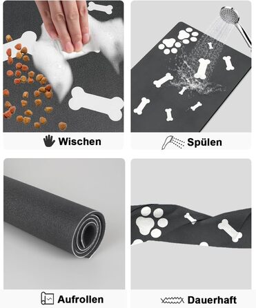 Підкладка під миску для собак та котів, чорна, 40x60 см: нековзна, швидковисихаюча, легко миється