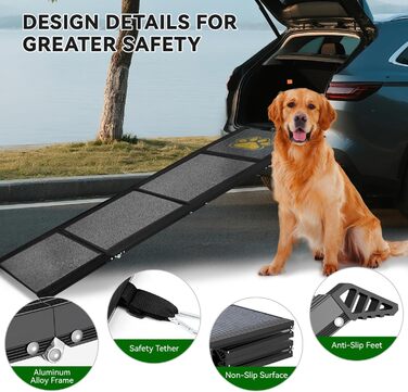 Рампа для домашніх тварин Hunderampe, 170 x 50 см, сіра, з антиковзким покриттям, до 70 кг, для автомобілів, вантажівок, SUV та сходів, легка алюмінієва конструкція