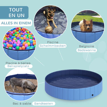 PawHut Dog Pool Великий дитячий басейн для собак Ø120xH30 см з ПВХ Wood Blue, ідеальний басейн для охолодження влітку