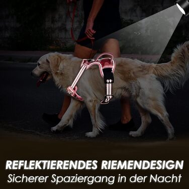 Нашийник для собак великих порід, шлейка з анти-тяговою конструкцією, 2 карабіни, зручна ручка, регульована та світловідбиваюча, для щоденних тренувань (L, XL), камуфляжний рожевий