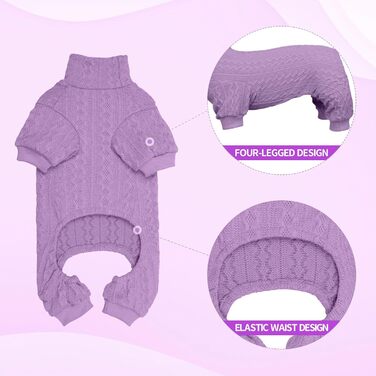 Вовняний пуловер для собак з коміром-горловиною, однотонний, теплий, для цуценят та собак середніх розмірів (зелений та фіолетовий, розміри S/M та L)