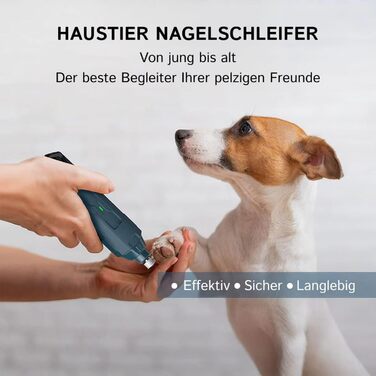 Шліфувальник для собачих нігтів Pawzyzie - безпечна та тиха технологія догляду за нігтями, 6 режимів, 2 LED-лампи, блакитний