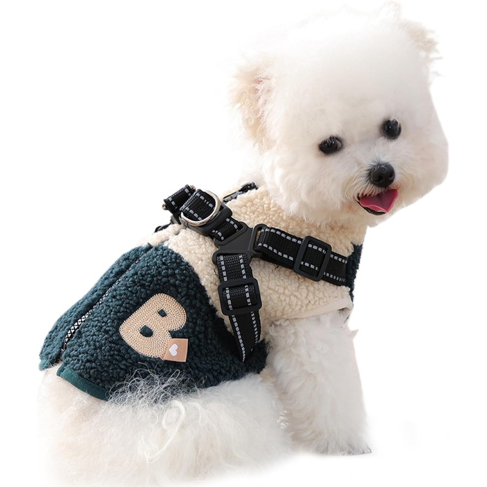 Зимовий теплий одяг для собак, вітронепроникний, з флісовою підкладкою, з отвором для нашийника, для малих та середніх тварин, зелений та білий