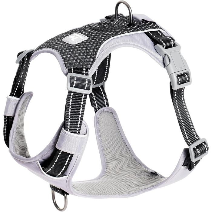 Шлейка для собак Huntboo Anti-Zug, проти вислизання, для малих, середніх та великих собак, не тягне, з світловідбиваючими елементами та 2 карабінами, не дає змогу душитися, регульована для тренувань та бігу (Чорний, S)