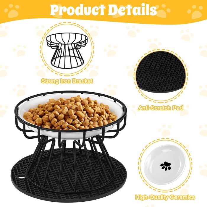 Підвищені миски для котів 2 шт. з підставки, керамічні миски для корму та води, чорні