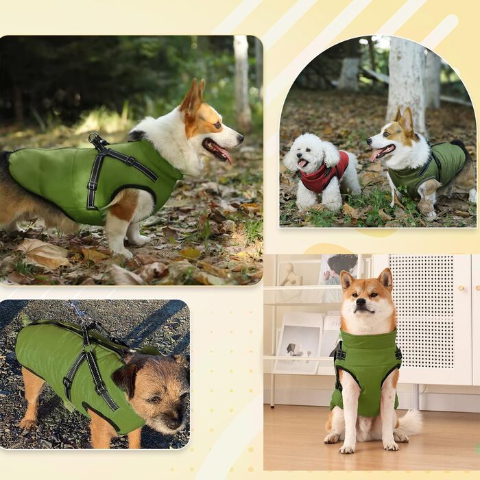 Водонепроникний собачий плащ з шлейкою, зимова тепла флісова куртка для середніх та великих собак, світловідбиваючий вітрозахисний собачий костюм (армійсько-зелений) – M