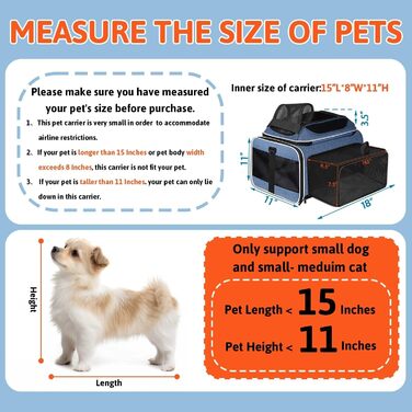 Переносна сумка-переноска для тварин Petskd, розширювана, 43.2 x 28.9 x 24.5 см, блакитна, для собак та котів до 4.5 кг