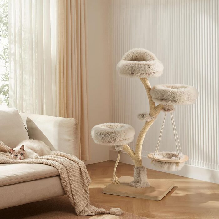 Кігтеточка для котів Fudajo Designer у вигляді дерева, 130 см, з плюшем та сизалем, з гамаком, для лазіння та відпочинку