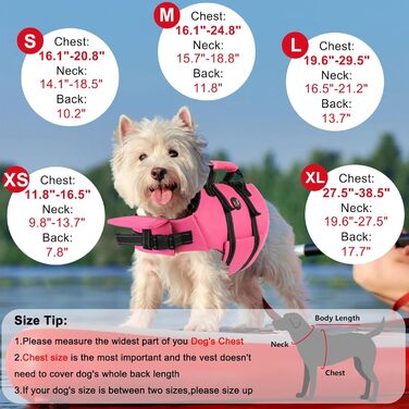 Жилет для плавання собак Dogcheer з блискавкою та рятувальним ручками, Ripstop-жилет для цуценят з плавучою шиєю для плавання, регульований жилет для плавання для маленьких, середніх та великих собак, рожевий