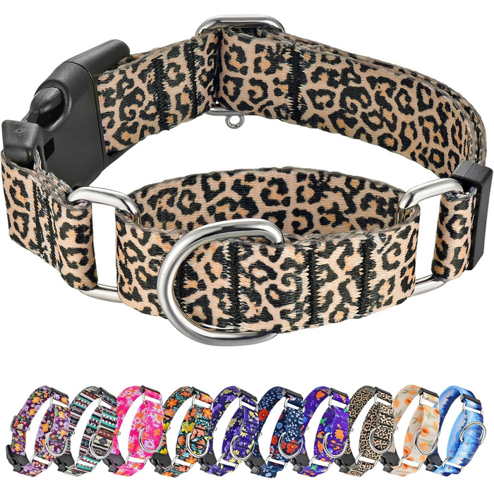 Нашийник для собак Hikiko Martingale з леопардовим принтом, великий розмір (L), міцний, витривалий