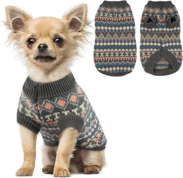 Пуловер для собак Hjumarayan Boho, теплий пуловер для маленьких собак, пуловер на Різдво, з отвором для повідка, для Чихуахуа, Йоркшира, Джек Рассела (Сірий, S)