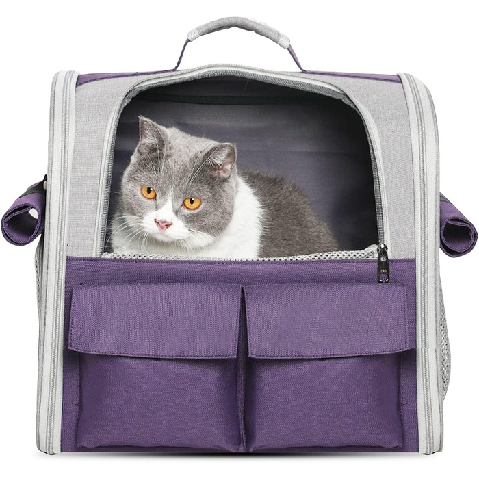 Рюкзак для тварин PETCUTE: переноска для собак та котів, знімний килимок, безпечний ремінь, зелений (фіолетовий)
