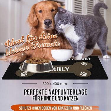 Персоналізована килимок для годування собак з іменем - Paw Away, Meins! - килимок для корму для собак, миючий, неслизький (80 x 40 см)