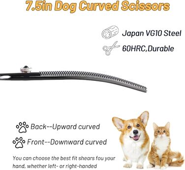 Професійна вигнута ножиця для грумінгу домашніх тварин 7.5 дюймів (19 см), 56 зубів, чорний колір, 25% тонкість