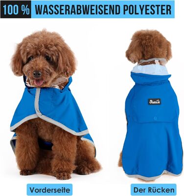 Водонепроникний дощовик для собак Eyein, дощовик для маленьких собак з капюшоном та м'якою підкладкою, регульована куртка для собак з світловідбиваючими смугами, вітронепроникний та легкий (XXL, Синій)