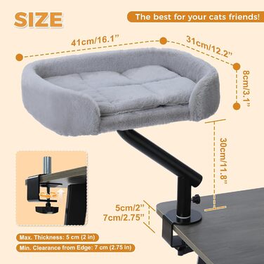 PAWZ Road: Крісло-лежанка для котів, дерев'яне, 360° обертання, регульована висота, котяча гаманець, сірий овал, до 23 кг