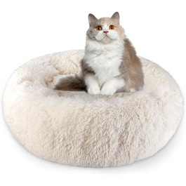 М'яке ліжко для кота Aspand, 60 см Ø - зручне та тепле місце для сну з антиковзною основою, Бежевий колір, 60x60x18 см