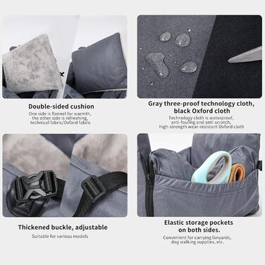 Автокрісло для собак, автокрісло для маленьких собак, сіре, з ременями безпеки та кишенями для зберігання. Водонепроникне та пральне автокрісло для собак.