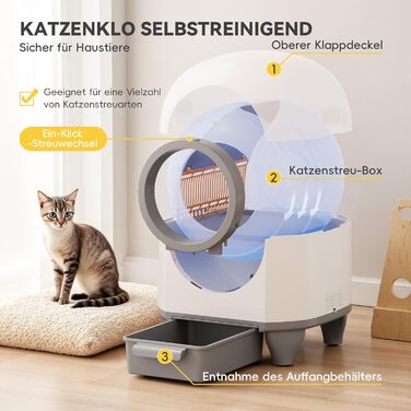 Автоматичний лоток для котів Devoko 90 л з керуванням через додаток, 9 датчиків безпеки, великий, для кількох котів, тихий