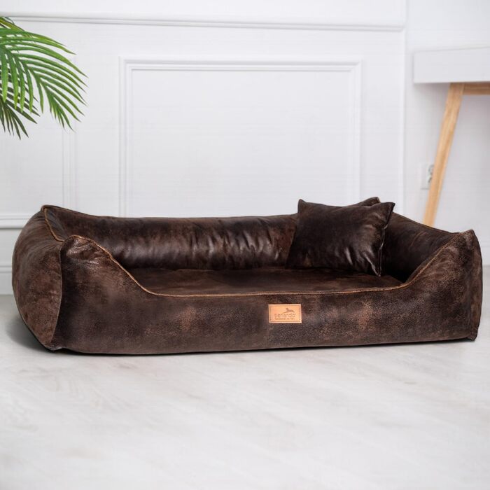 Ортопедичне ліжко для собак Tierlando® Alberto у вінтажному стилі, знімний велюровий чохол, 120x85 см, колір: коричневий