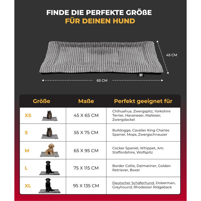 Килимок для собак HS-Hundebett® з підкладкою Cord, XS (45x65 см) – Нековзна підкладка – М'яка ковдра для собак – Затишне місце для відпочинку – Антрацитовий колір, Виготовлено в Німеччині, 45x65 см