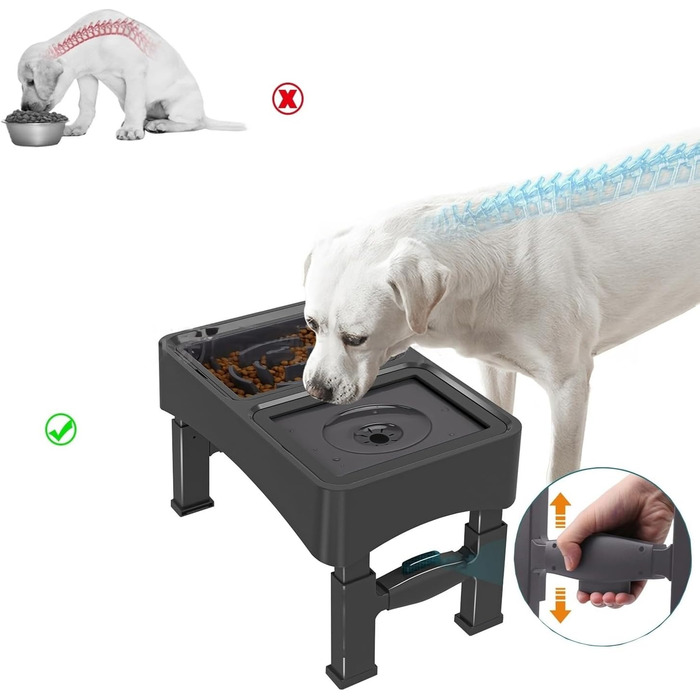 Підвищена годівниця для собак WS - 2-в-1 з регульованою висотою, анти-розливання, миска для корму та води без облизування (чорна)