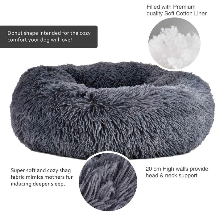 Кругле ліжко для собак, чорне, Ø 50 см. М'яке, ортопедичне, з неслизьким покриттям. Підходить для середніх собак. Легко миється.